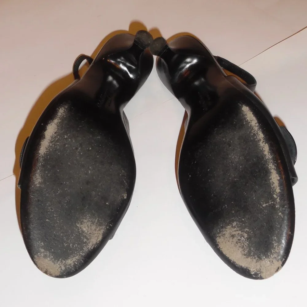 Salvatore Ferragamo Black Leather Kitten Heels Buckle Gancini  Sandals Shoes - Picture 15 of 15